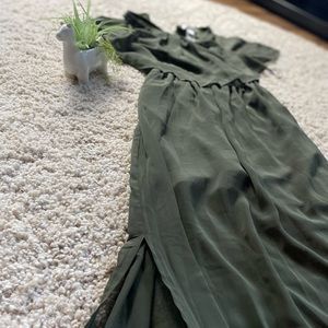 Olive green country farmer flower girl style dress